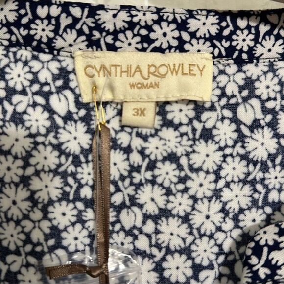 Cynthia Rowley 3X Navy White Ditsy Floral V-Neck Button Front Tunic - Picture 11 of 14